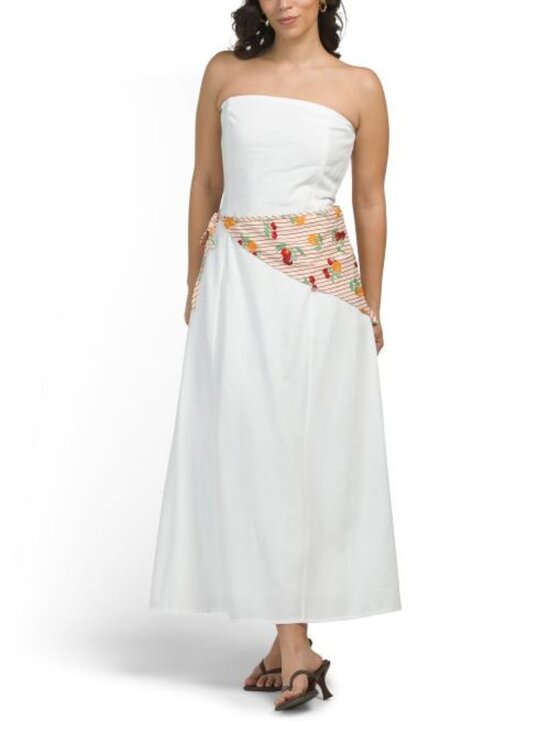 Japna Dresses & Skirts - JAPNA Linen Blend Strapless Scarf Waist Maxi Dress